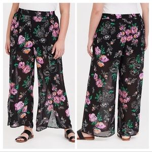 TORRID Black Floral Chiffon Tulip Leg Pants Size 0X